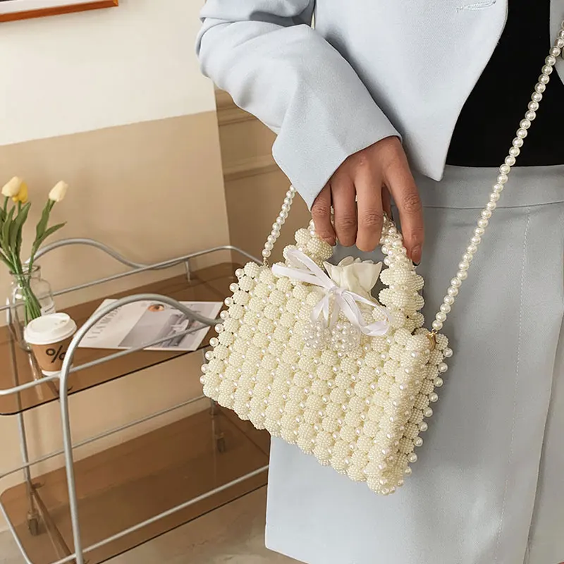 YoReAi Women Pearl Handmade Bag Beaded Totes Evening Bags Clutch Wallet Magic Handbags Ladies Wedding Bridal Handbag Party Purse