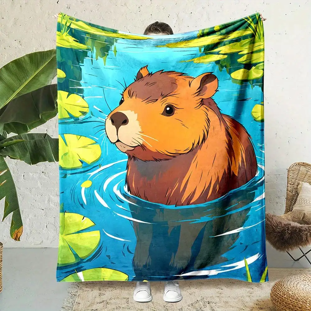 capybara lotus leaf printed flannel blanket is suitable for all seasons, does not shed or pill, and is a soft bedspread