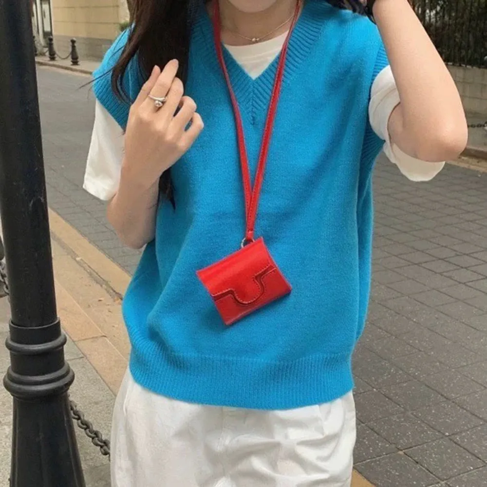 

Многофункциональный маленький квадратный кошелек из искусственной кожи, простой кошелек с воротником-халтер, прочный однотонный кошелек для хранения помады на открытом воздухе