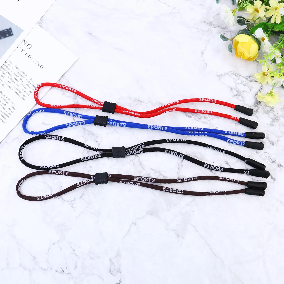 

4pcs Outdoor Sports Glasses Rope Adjustable Eye Glasses Rope Portable Non-slip Eyewear Strap for Daily Use (Red, Blue, Black, Br