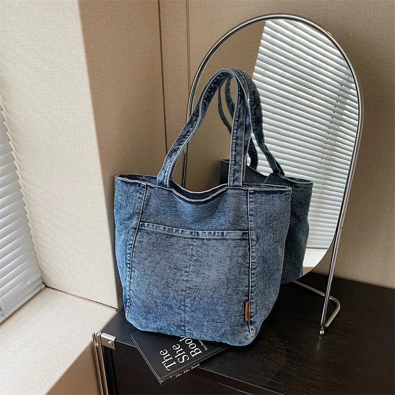 

New Retro Simple Korean Style Denim Tote Bag Casual and Simple Handbag Fashionable and Versatile for Daily Use Shoulder Bag