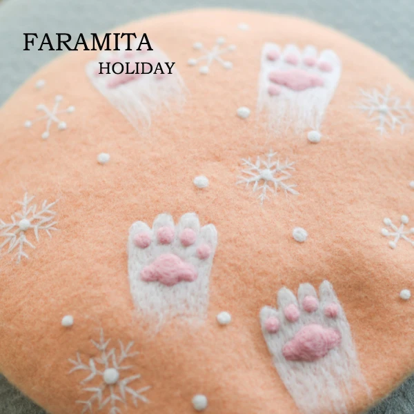 Faramita Holiday Little Cat Claw Cute Hand Made Women Girls Hat Manual Female Wool Felt Berets Ladies Pets Hats Beret Caps