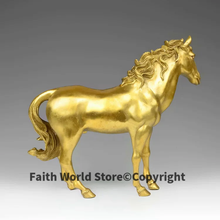 large # GOOD LUCK Golden horse ART # OFFICE HOME efficacious Money Drawing Talisman auspicious fortune horse Brass statue