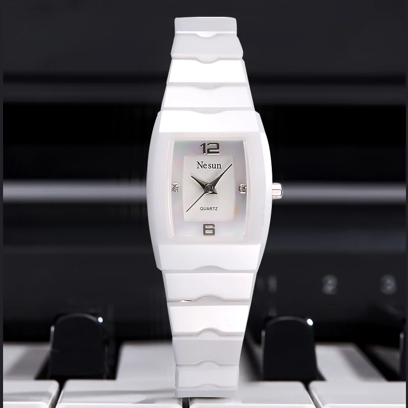 NESUN For Women Japan Miyota Quartz Casual Wristwatch Ceramic Case Band Rectangle Rhinston For Gilrs Female New Gift Clock Clock