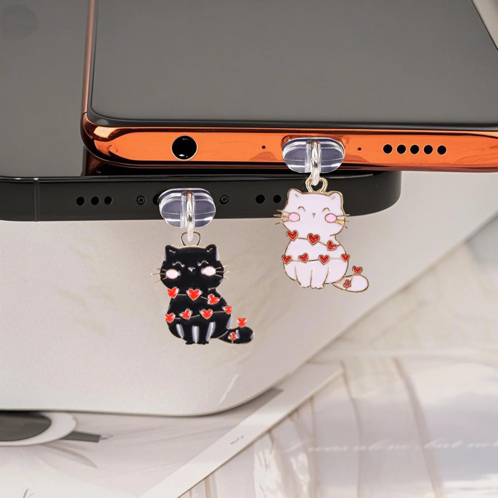 

Cute Cat Red Heart Dust Plug Charm Fashion 2D Charge Port Plug For iPhone Type C Dust Protection Cap Phone Accessories