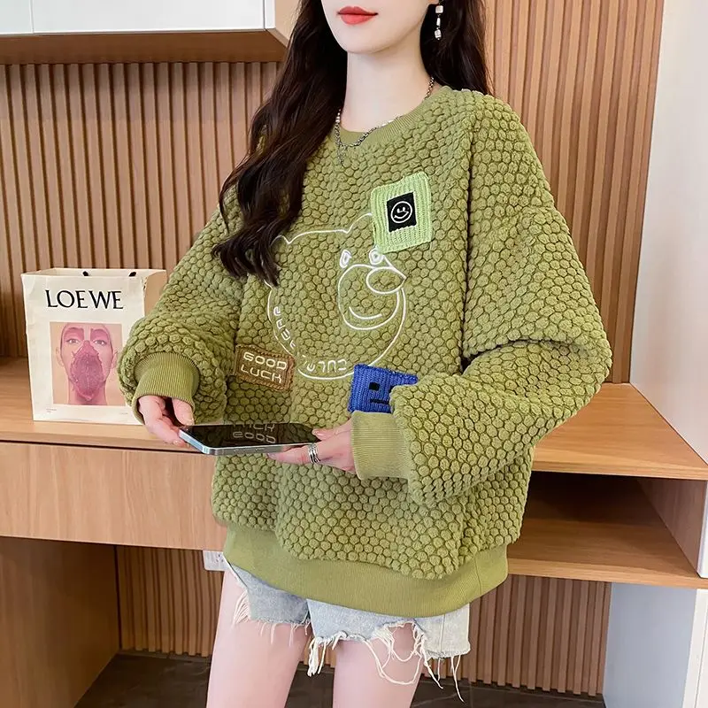 

Lamb Wool Plus Velvet Thickened Sweatshirt for Women Autumn and Winter Popular 2025 New Korean Version Foreign Style Top Jacket