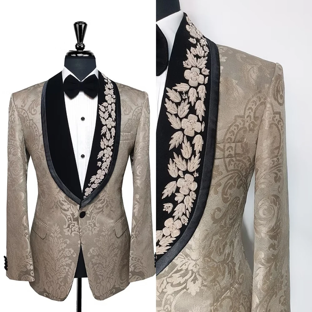 Abrigo de boda de Jacquard con apliques para hombre, chal con solapa, abrigo de una sola botonadura, chaqueta de negocios, solo chaqueta hecha a medida