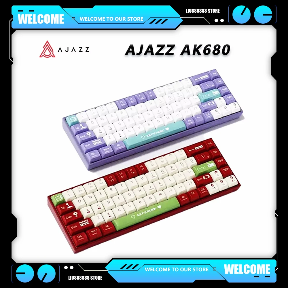 AJazz AK680 Wireless Mechanical Keyboard Dual-mode Ergonomic Mechanical Gaming Keyboards 2.4G/BT5.0 68 Keys Hotswap Red/tea Axis