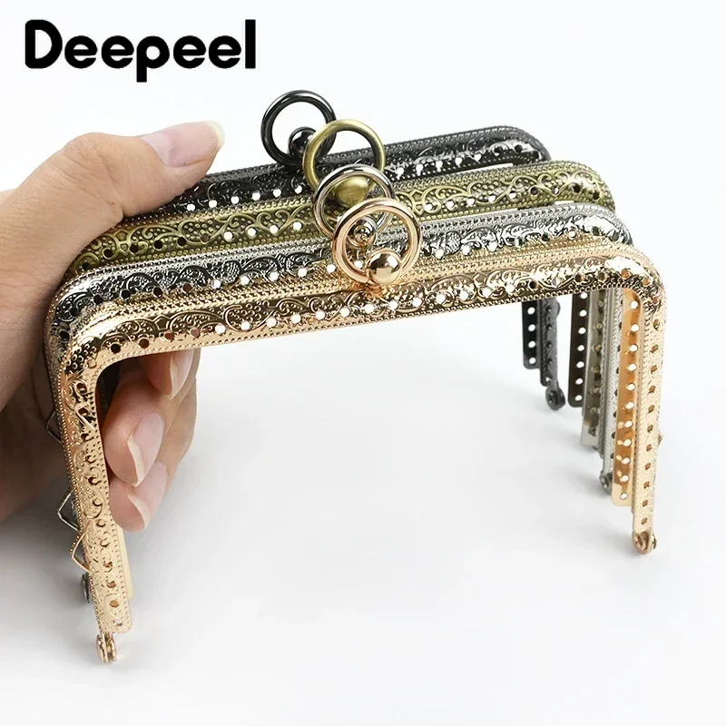 5Pcs Deepeel 11/12/13cm Embossed Metal Bag Handles Square Purse Frame Kiss Clasp Locks Clutch Bags Sewing Brackets Accessories