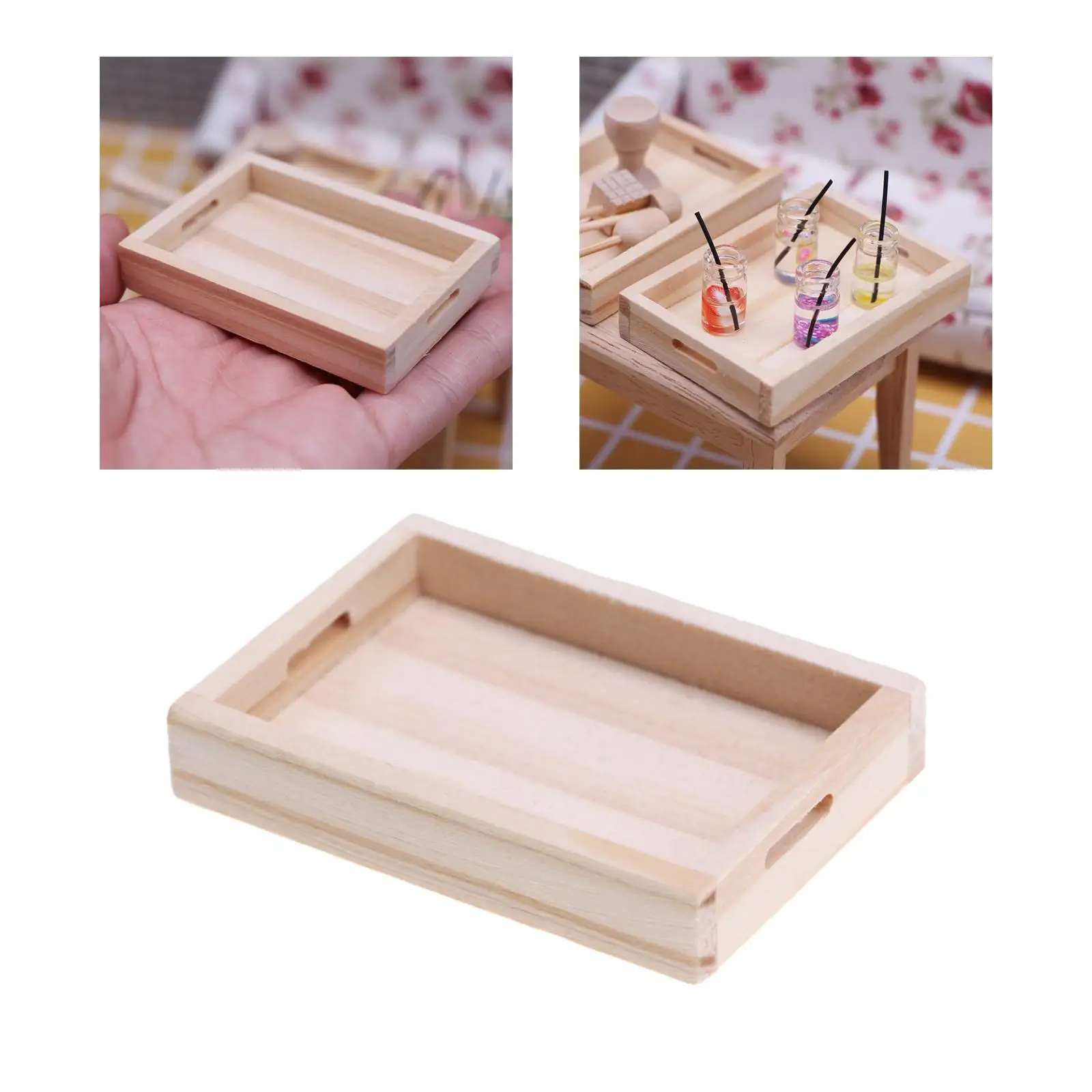 

1:12 Wooden Tray with Handle Diorama Scenery Miniature Snack Tray for Architectural Fairy Garden DIY Scenery DIY Projects Layout