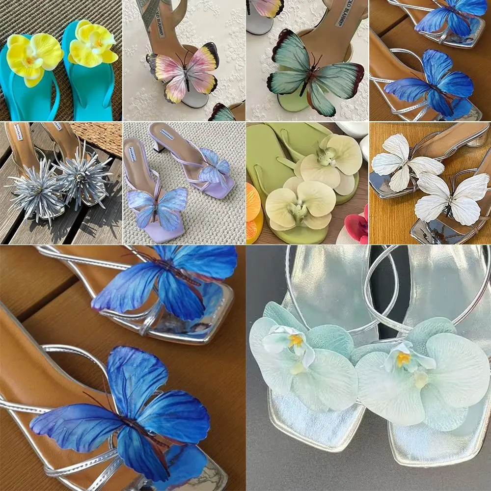 1 쌍 시뮬레이션 Coloful 태국 요정 꽃 신발 버클 맞춤형 디자인 호접란 신발 꽃 샌들