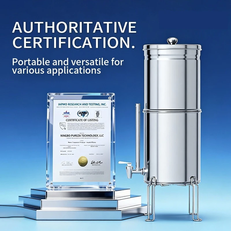 Outdoor Water Storage Filter Bucket Gravity Water Filtration System Stainless Steel Countertop Filter Barrel