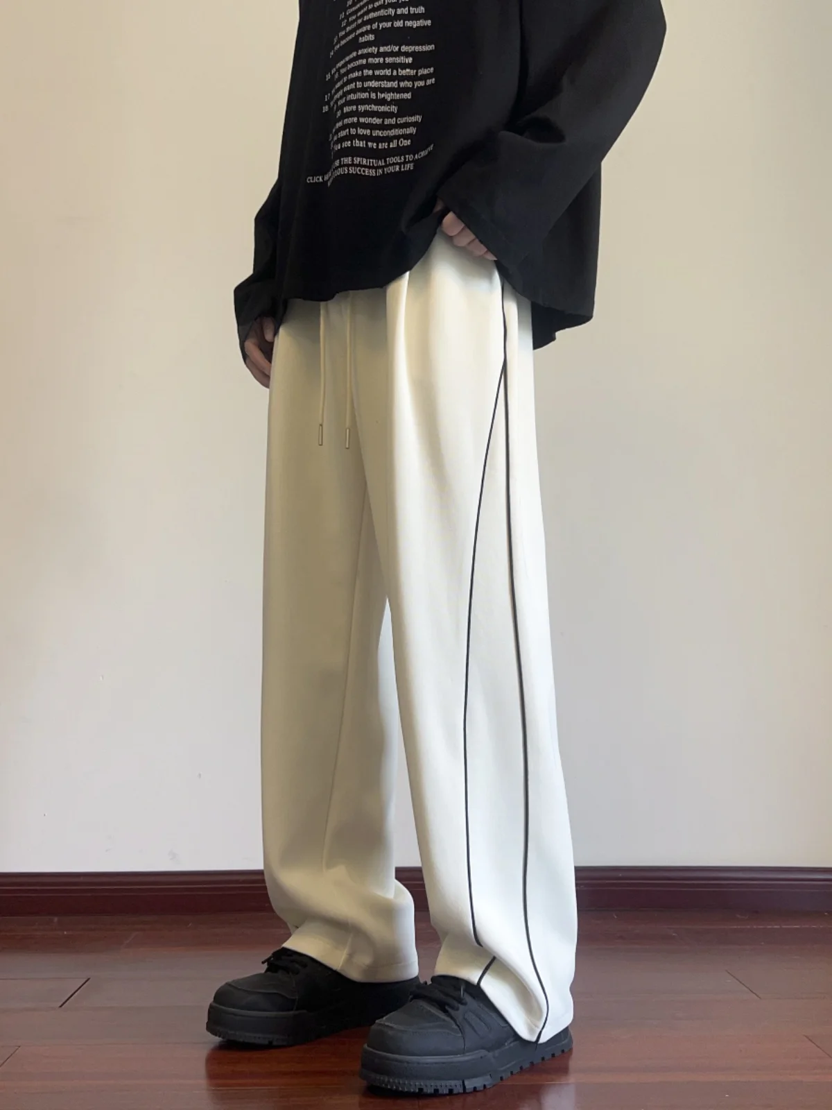 

American Stripe Men's Casual Pants Summer Trendy Design Splicing Wide Leg Sweatpants High Street Versatile Sport Long Pants