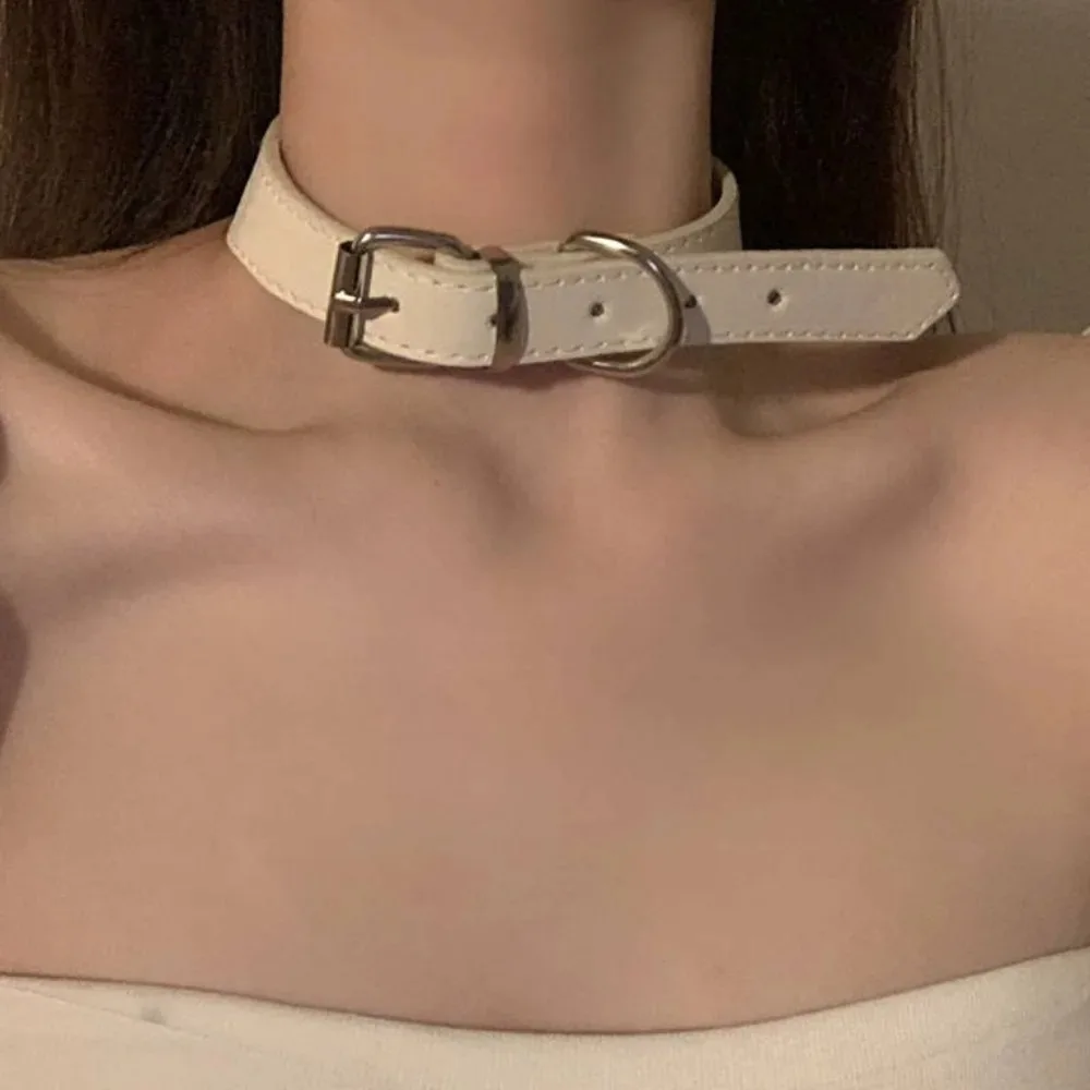 PU Leather Gothic  Punk Belt BuckleNecklace Dark Unique Necklaces for Men Women Simple Choker Jewelry
