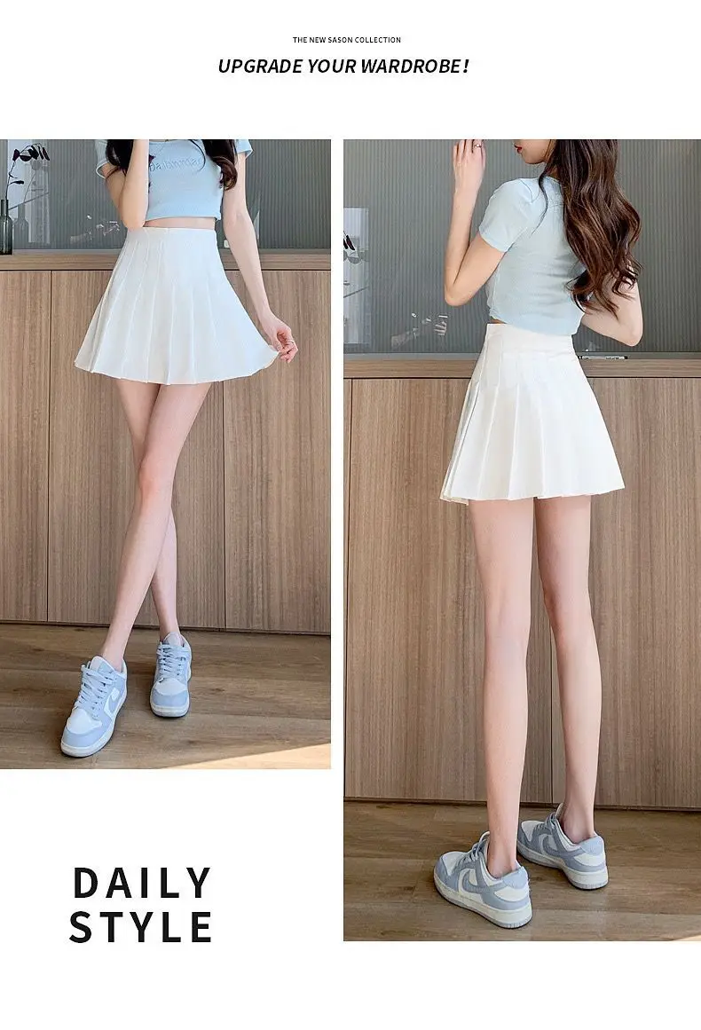 Plissierter Minirock mit Shorts für Damen, hohe Taille, A-Linie, Skater-Skort, Weiß, Schwarz, Rosa, sportliche Schuluniform, neue Mode, HotSale – Detail 6