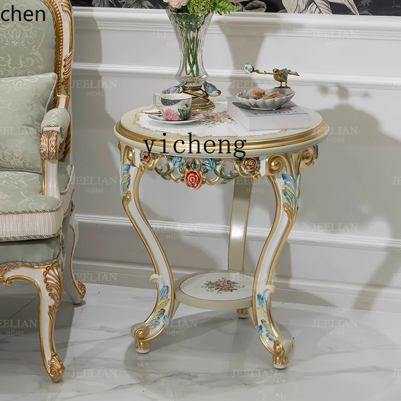HXL  solid wood luxury hand-painted flower sticker gold foil blue small corner villa living room