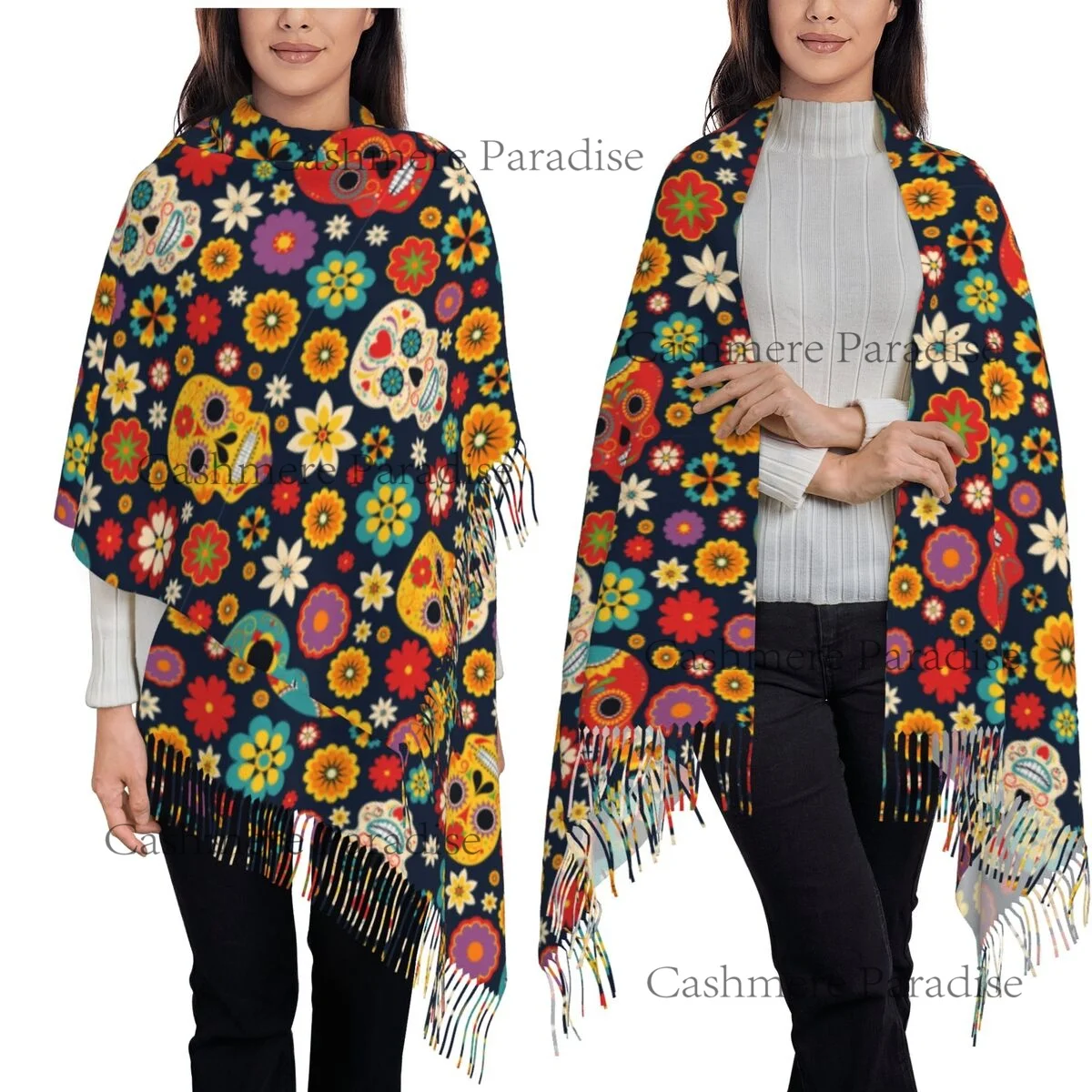 

Шарф с мексиканским цветком сахарного черепа для мужчин и женщин, зимние теплые шарфы, шаль, накидка