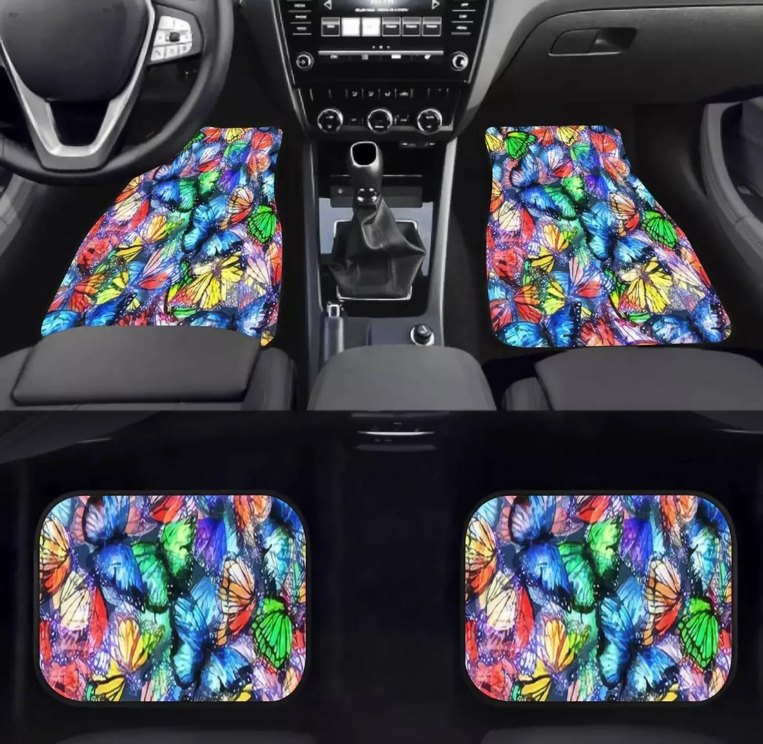 Car Floor Mats - Seamless Butterfly Colorful Butterflies Flying Saturated Watercolor Carpet Floor Mats for Cars, Anti Slip Rubbe