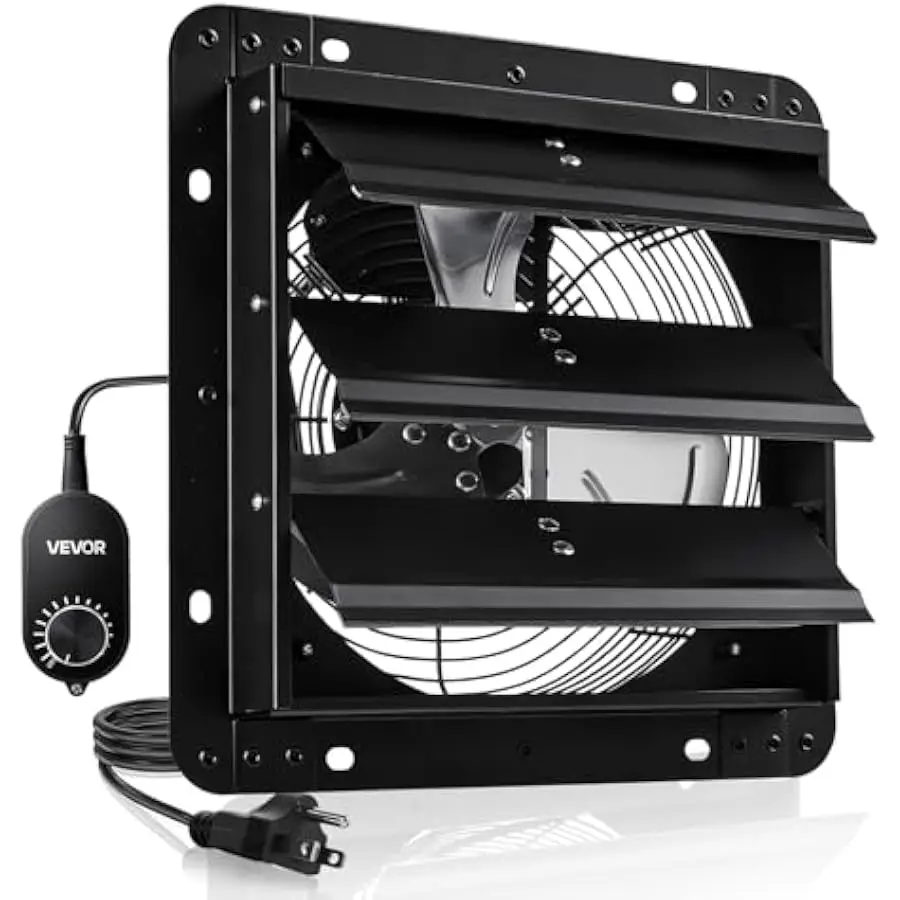 

VEVOR 10'' Exhaust Fan, Wall Mounted Attic Fan with Variable Speed controller, 900 CFM, Automatic Shutter, Ventilation and Cooli