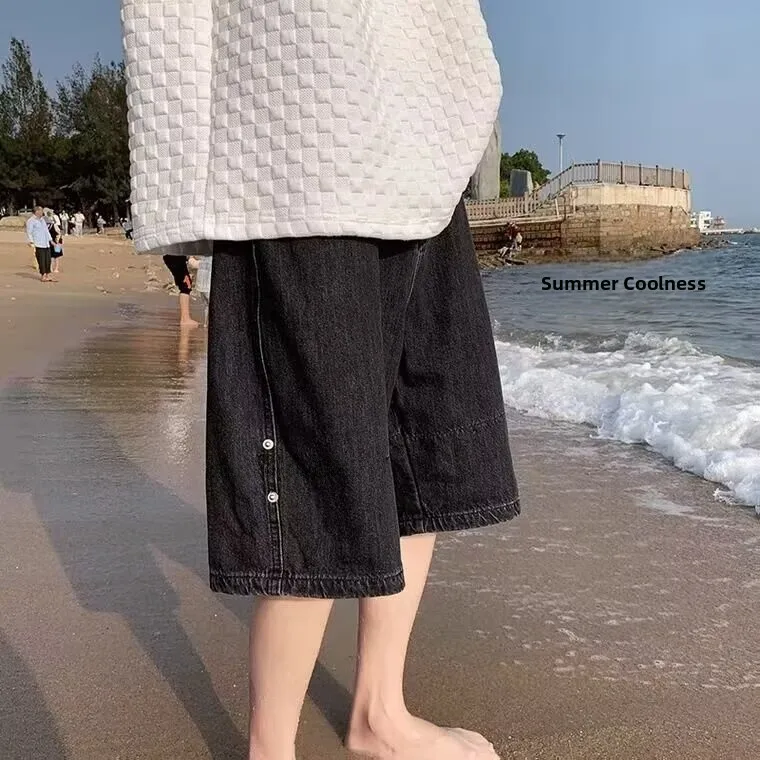 

Джинсовые брюки в клетку с манжетами в стиле ретро, американские брюки на семь футов, женские свободные прямые широкие брюки средней длины, весна-лето, новинка