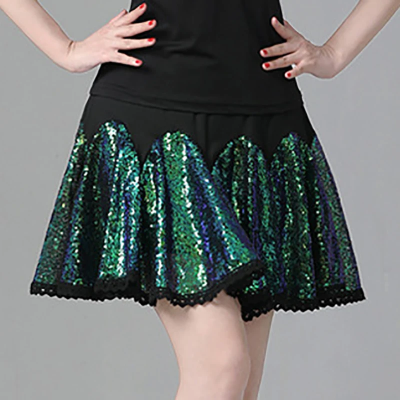 Costume da ballo latino per adulti Gonna da ballo ricamata con paillettes glitterate Gonne a pieghe Danza moderna Abbigliamento da ballo per donna