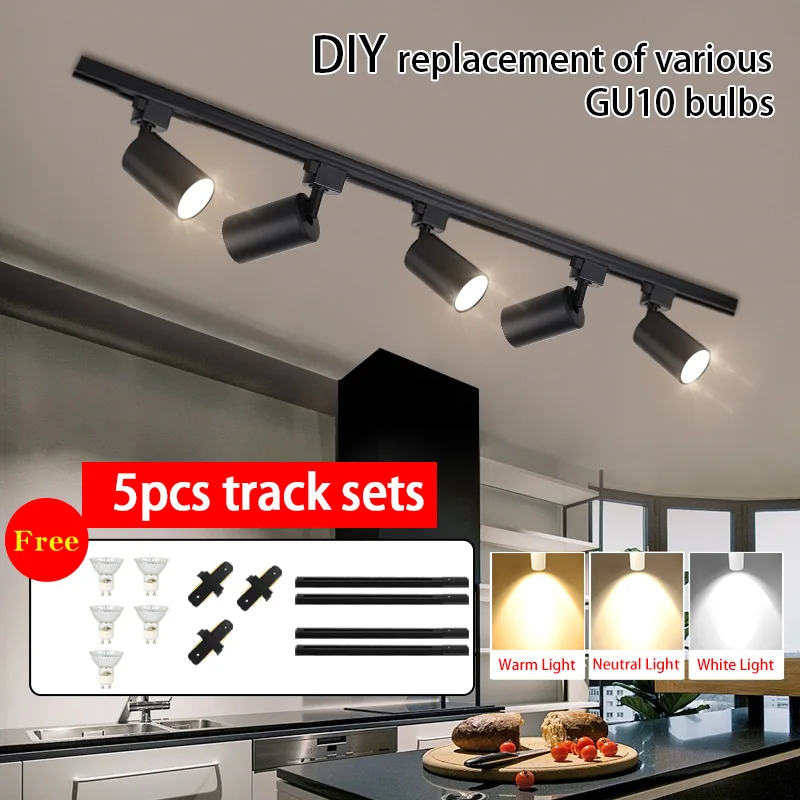 substituivel led teto rail lights track lamp spotlight sala de estar decor quarto spot conjunto completo lampada gu10 01