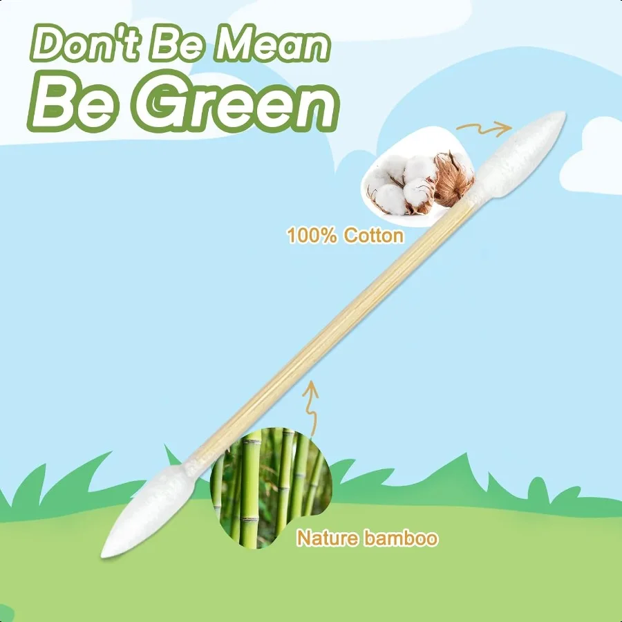 500 tamponi di cotone di bambù con punta di precisione Boccioli di cotone organico biodegradabili con punte di precisione Tamponi di legno ecologici per il trucco