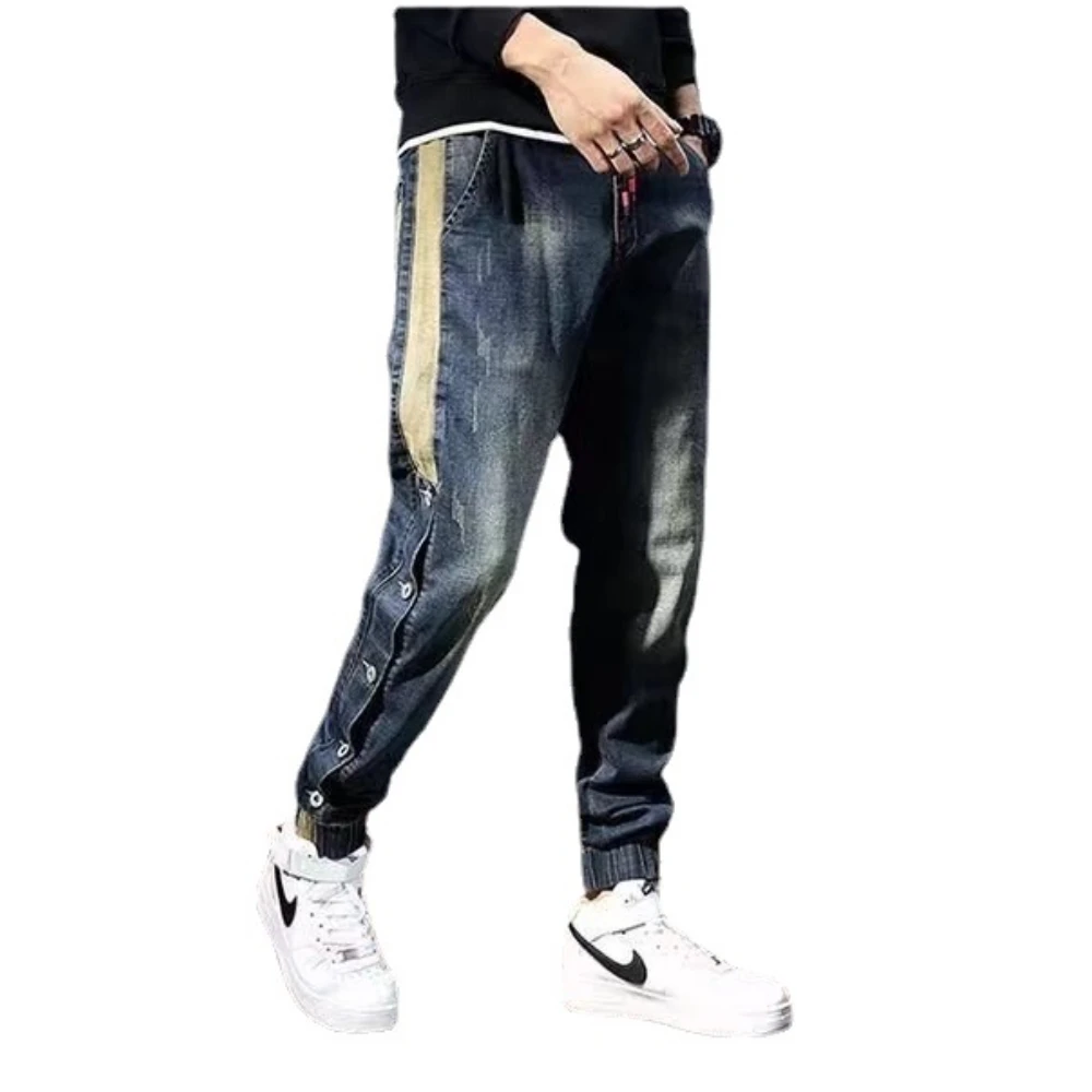 Męskie jeansowe spodnie haremowe modne etui luźny krój workowate dżinsy męskie Stretch Retro Streetwear luźne spodnie y2k ropa hombre