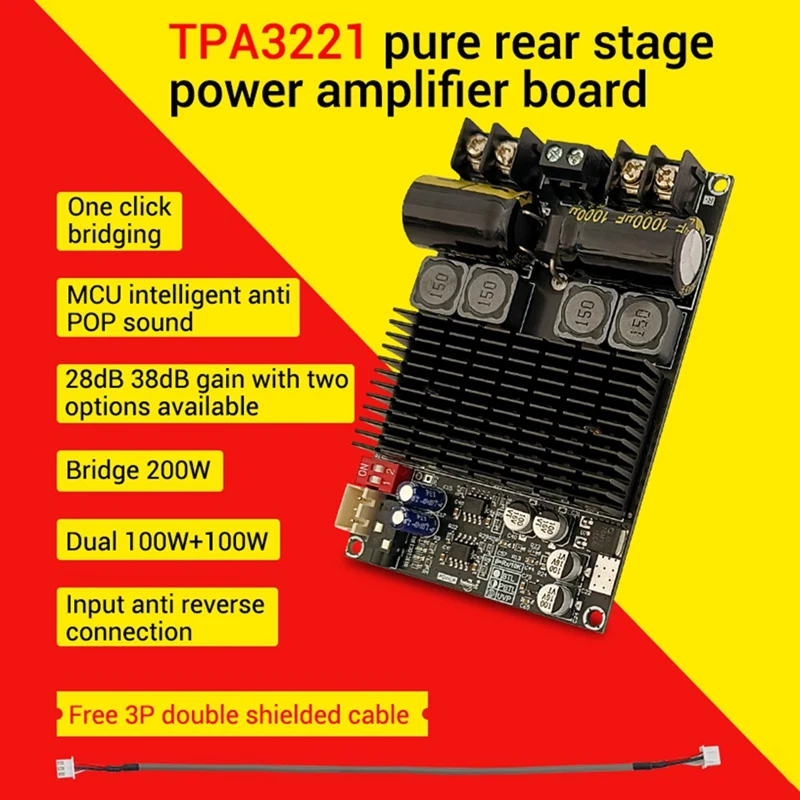 

ZK-2001 Digital Amplifier Board 2.1 Channel 2X100W+200W Subwoofer TPA3221 Bluetooth Amplifier Module With Shielded Wire