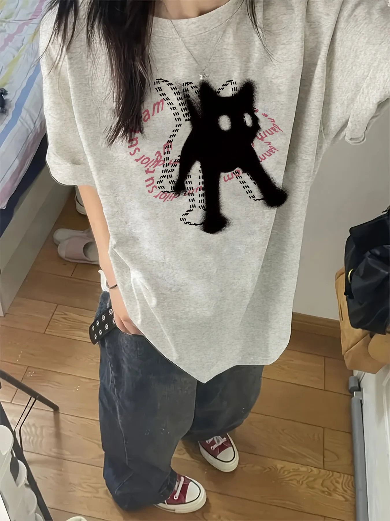 Cute Cartoon Cat Printed Short Sleeved Tshirt Y2K Style Women's Casual Top Round Neck Summer Fashion Outdoor Short Sleeved Shirt