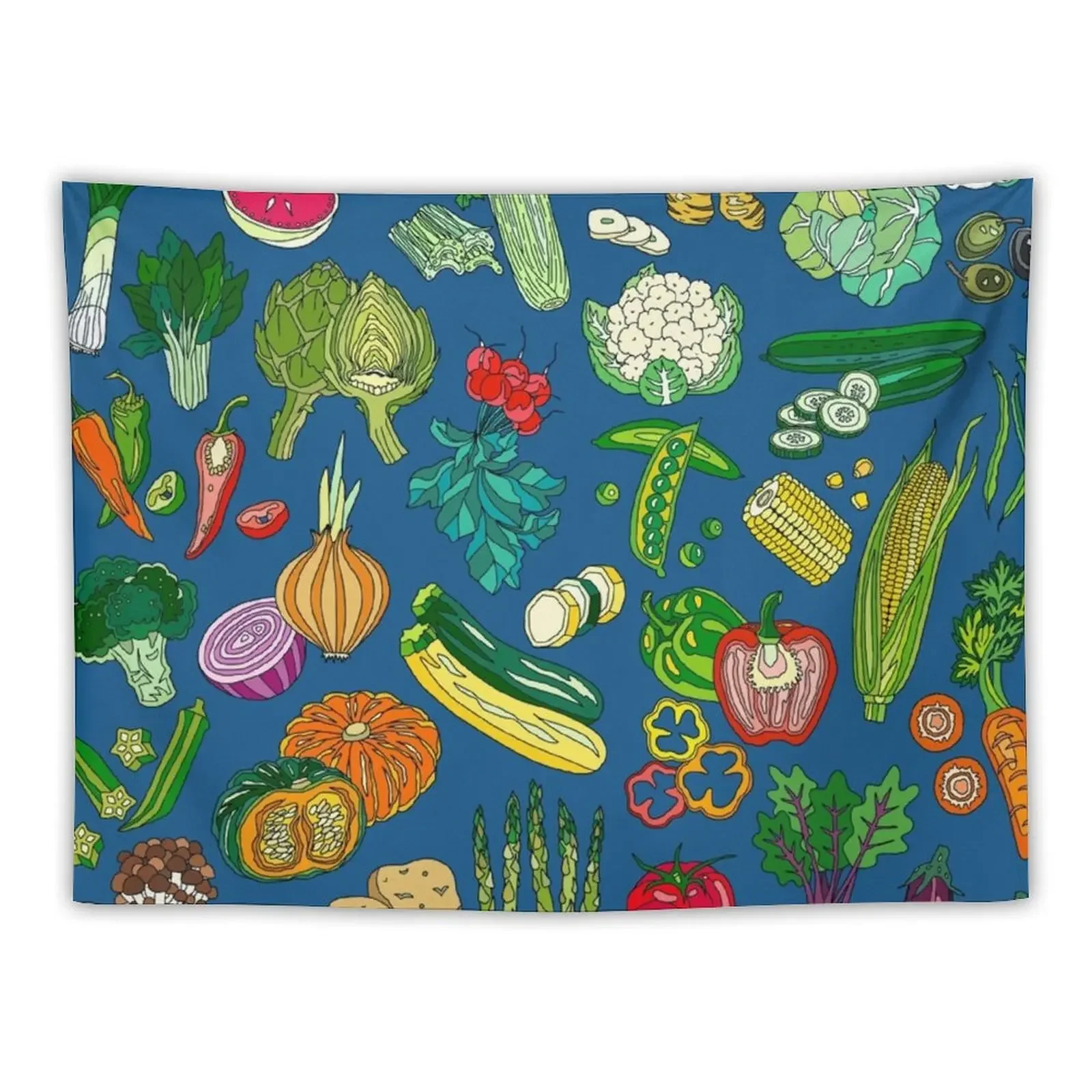 Get Veggies in Blue Tapestry Aesthetics For Room Aesthetic Room Decorations Korean Room Decor Tapestry