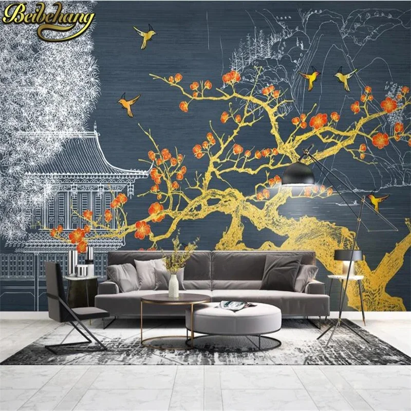

Обои с китайскими цветами и птицами на заказ для гостиной, 3D фотообои, настенные панно, декор для дома, обои для спальни, наклейки