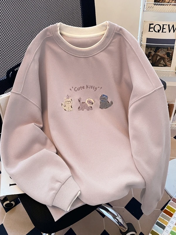 

Korean Style Embroidery Sweatshirt Women's Spring Fashion 2025 Autumn New All-Match round Neck Long Sleeve T-Shirt Top