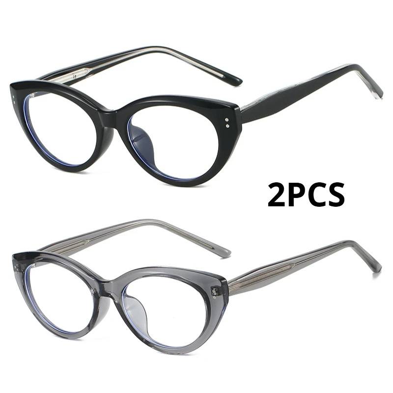 2PCS Transparente Gläser Frauen Cat Eye Anti Blau Licht Flache Gläser Trend Dekorative Okular Computer Blau Filter Gläser