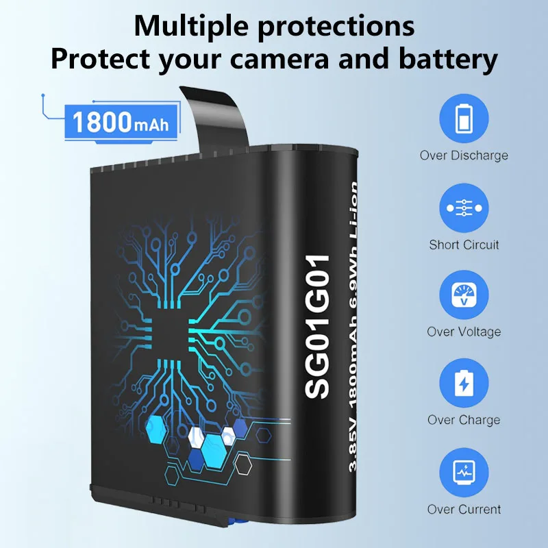 1800mAh rechargeable lithium-ion batteries for GoPro Hero8/7/6/5 sports cameras, compatible with original GoPro5/6/7/8 battery