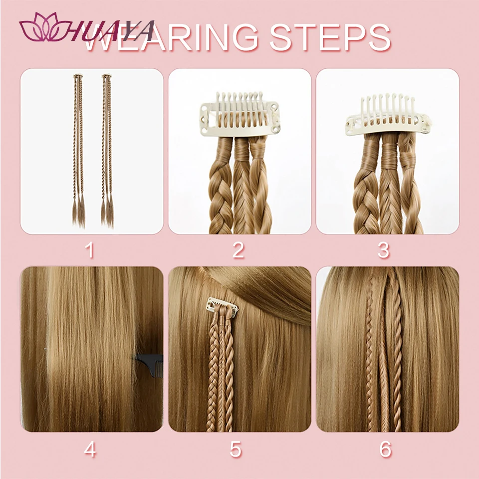 HUAYA Front Braids Clip in Hairstyle With 3 Braids On Each Clip A Total Of 22 Inch Long Natural Soft Synthetic Hairpieces for Gi