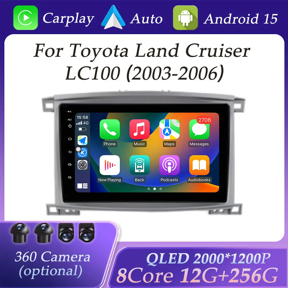 Car Radio Video Multimedia Player for Toyota Land Cruiser LC100  2003 - 2006 GPS Navi  DSP Stereo  Wireless Carplay QLED Screen