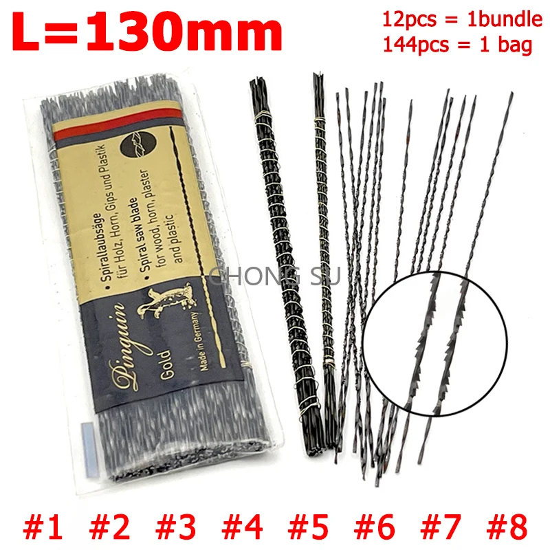 

1-144pcs Scroll Jig Saw Blade Spiral Teeth Kind Wood Saw Blades Steel Wire Metal Cutting Hand Craft Tool For Carving #1~#8 130mm