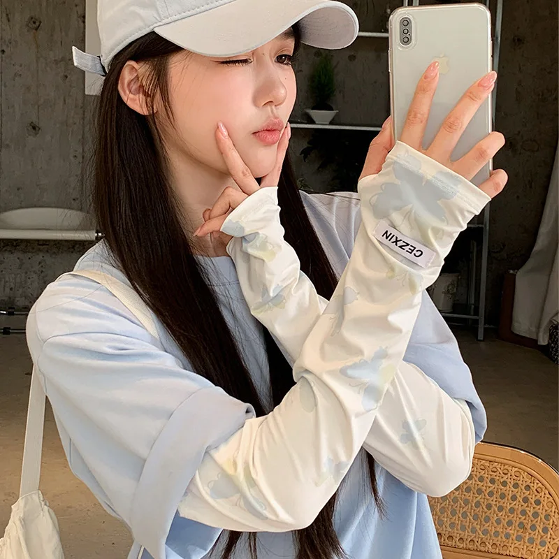 ice-silk-arm-sleeves-women-1pair-butterfly-loose-fit-uv-protection-cooling-breathable-for-driving-cycling-summer-sun-sleeves