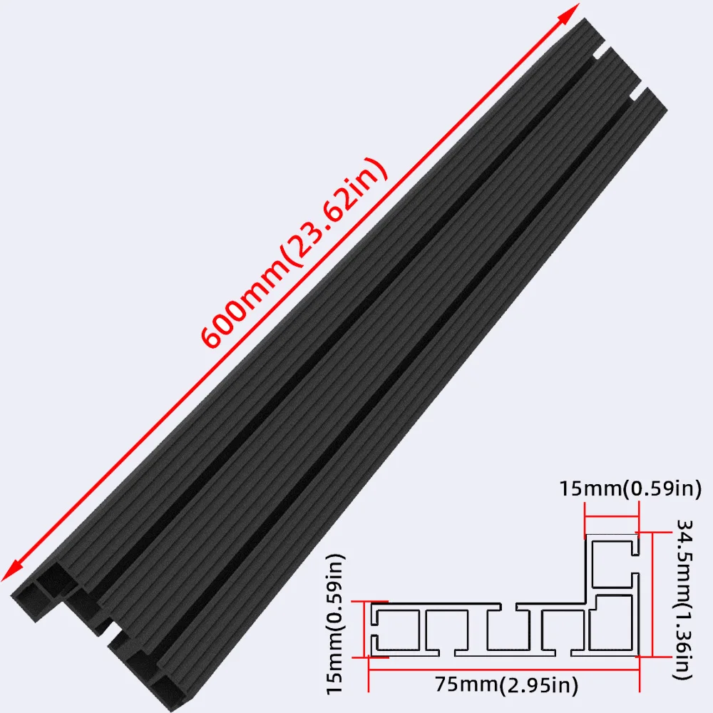 Aluminium Profile Fence T Track Woodworking 600-800mm  75 Type Black Miter Track DIY Tool Sliding Brackets T Slot For Table Saw