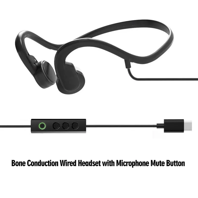 Type C Wired Bone Conduction Earphones with Microphone Mute Call Availabble for Mobile Notebook Telework Playing Gamer Bud Music