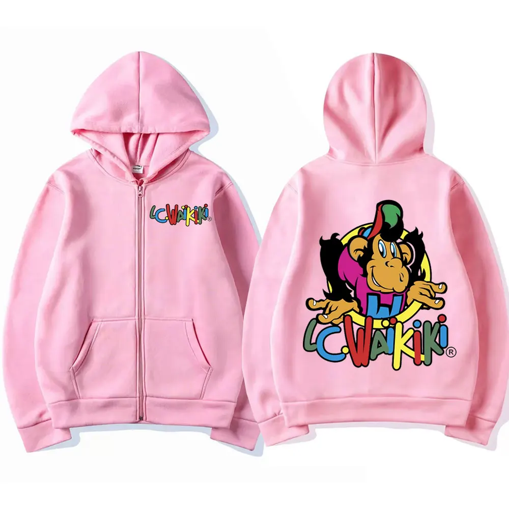 Fuuny Lc Waikiki Monkey Graphic Zipper Hoodie Men Women Limited Edition Aesthetics Zip Up Sweatshirts Oversized Fleece Hoodies