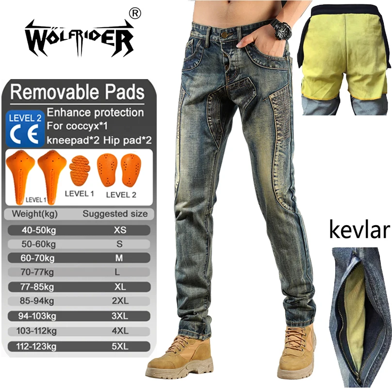 

WOLFRIDER Motorcycle Jeans Men Aramid Knee Protective Gear for Riding Touring Motocross Pants 036