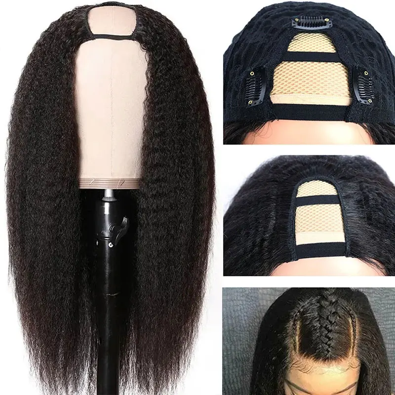 Kinky Straight U Part Wig Human Hair Wigs For Women Yaki Straight Upart Human Hair Wigs Brazilian Remy Straight 180% Density Wig