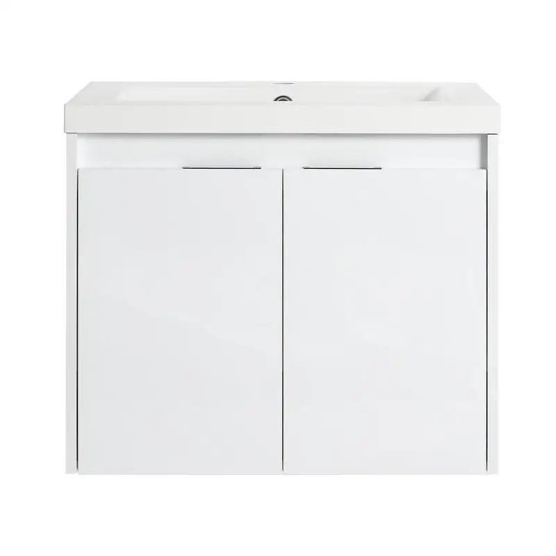 حوض استحمام مقاس 24 بوصة مع حوض من الراتنج، بابين مغلقين ناعمًا، تصميم عائم، لمسة نهائية بيضاء لامعة، تعبئة KD #5