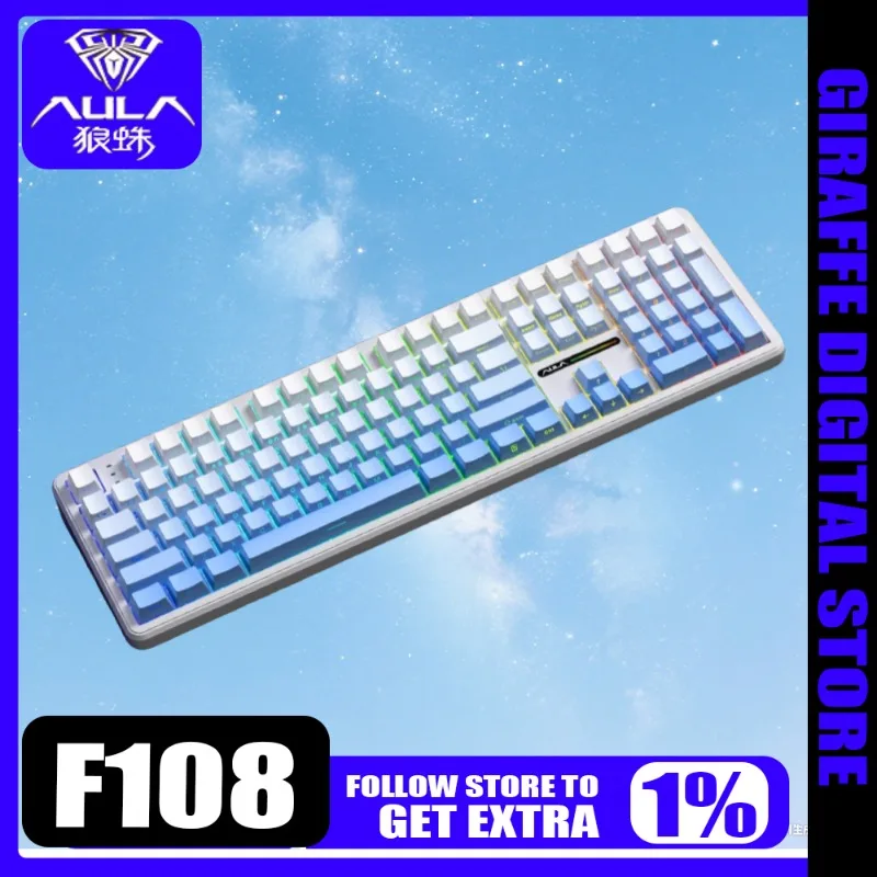 

Aula F108 Gaming Keyboard Mechanical Three Mode RGB GASKET Structure Bluetooth Wireless 2.4G Low Latency Game Accessories Gift