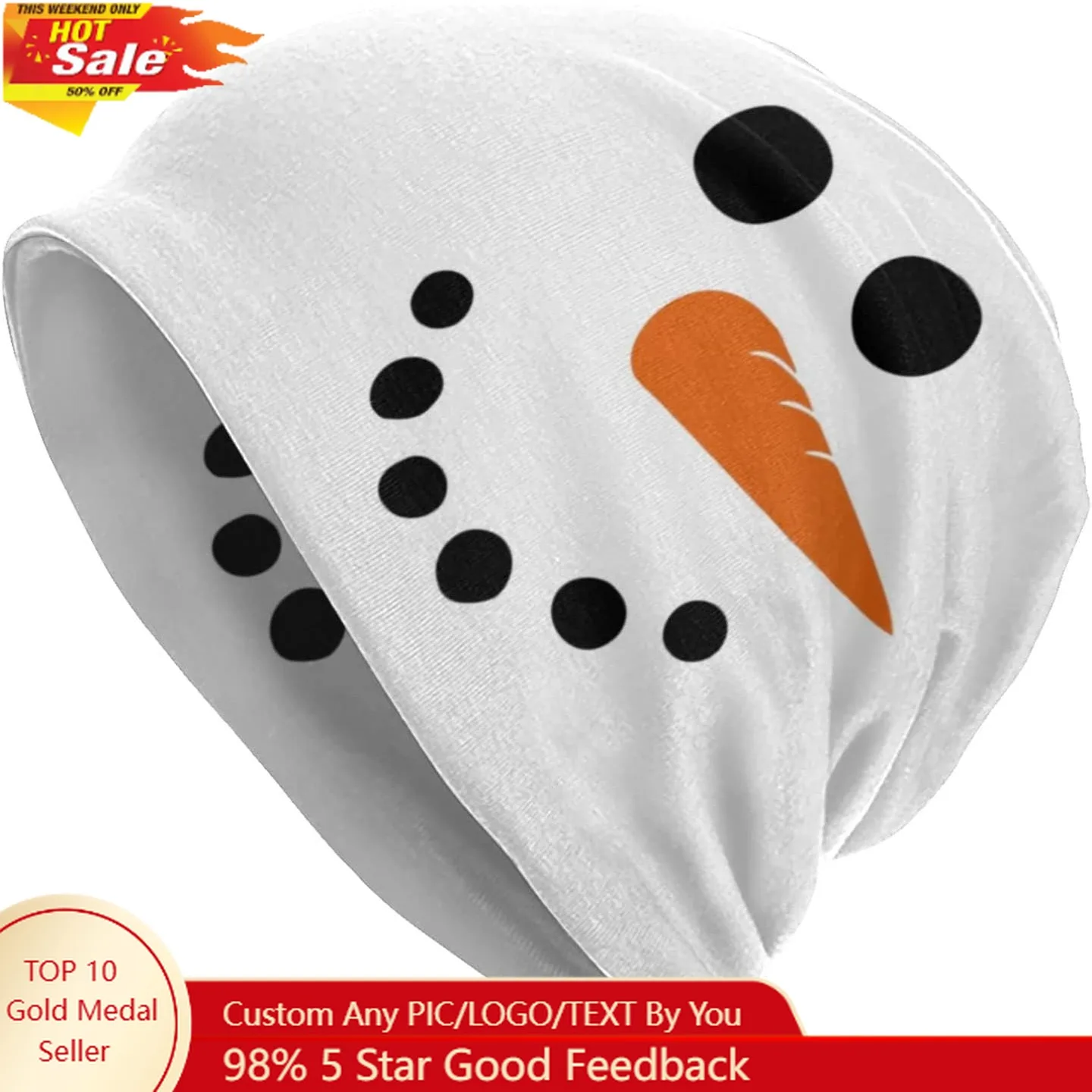 

Christmas Snowman Beanie Standard Closed Chemo Knitted Hats Baggy Slouchy Skull Cap Cancer Headwear for Women Men