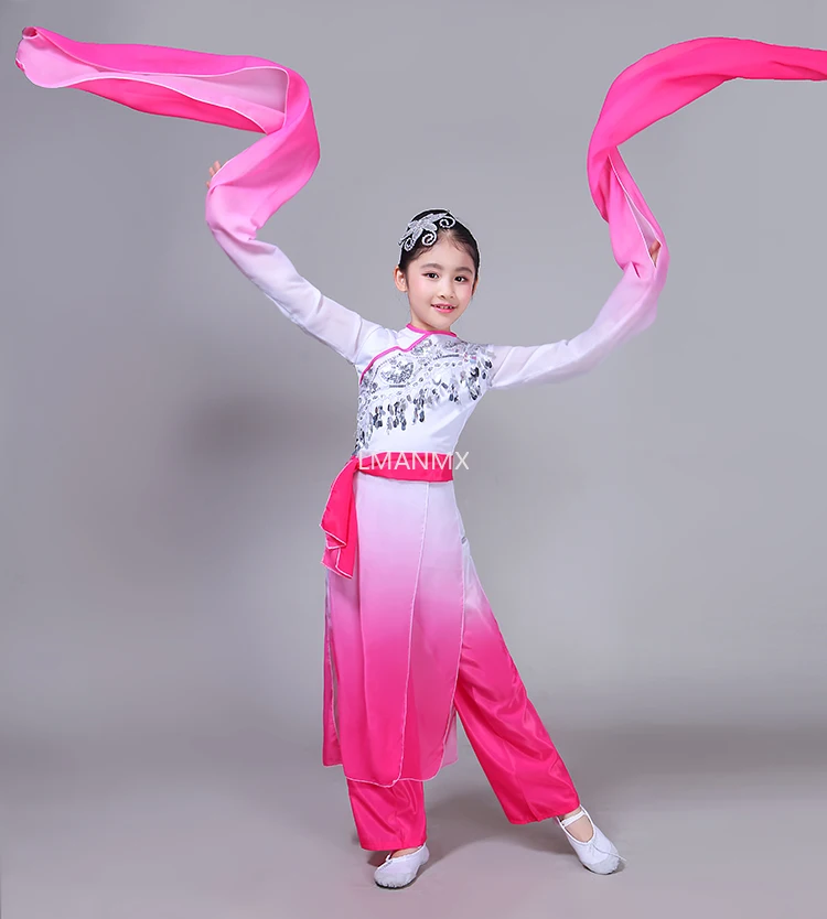 Chinese Kostuum Hanfu Nieuwe Kinderen Klassieke Podium Kostuums Paraplu Dans Etnische Meisjes Yangko Kleding Fan Dans Nieuwe Stijl