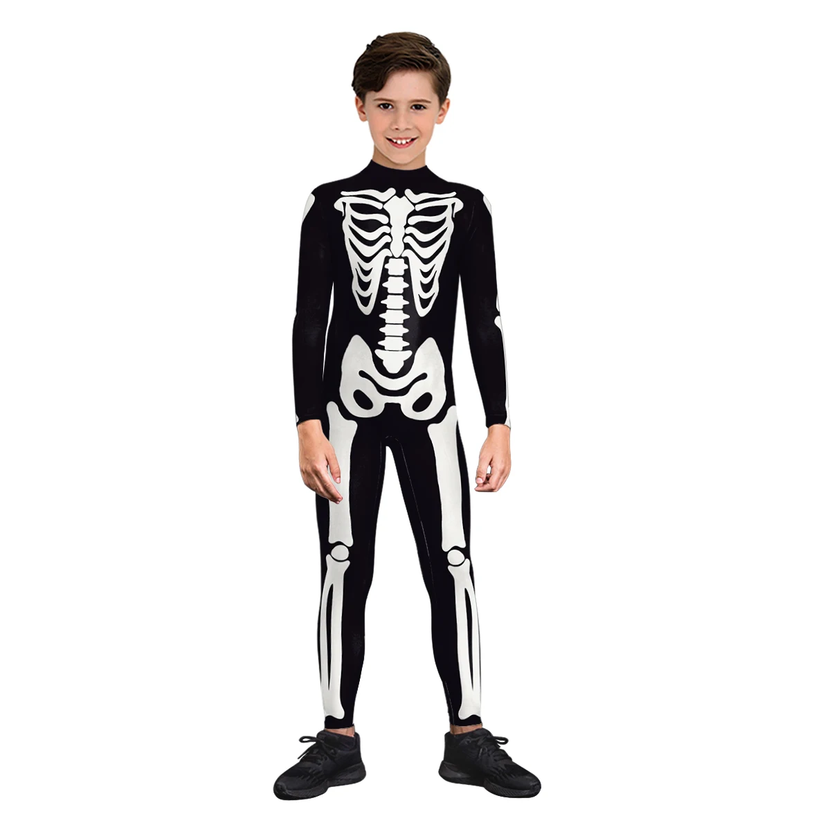 Zawaland-body divertido con estampado de esqueleto para niños, traje de fiesta de Halloween, Cosplay, Catsuit elástico, Zentai