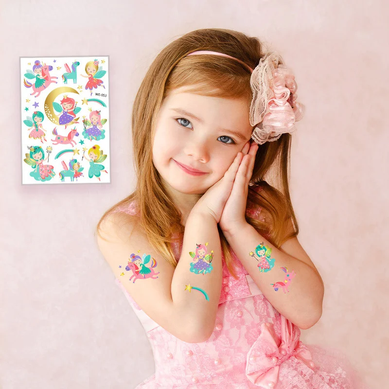 1pcs Baby Girl Princess Cartoon Tattoo Stickers Castle Unicorn Ballet Flash Skin Decoration Children Girls Birthday Party Gift